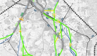 Mögliche Trassenführungen der Bahn für die Ausbaustrecke Mannheim-Karlsruhe Mögliche Trassenführungen der Bahn für die Ausbaustrecke Mannheim-Karlsruhe