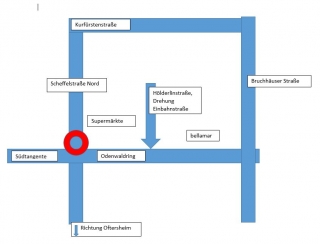 Scheffelkreisel (schematische Darstellung der Sperrung) Quelle: Stadt Schwetzingen Scheffelkreisel (schematische Darstellung der Sperrung) Quelle: Stadt Schwetzingen
