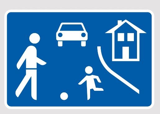 Das Schild für verkehrsberuhigter Bereich Das Schild für verkehrsberuhigter Bereich