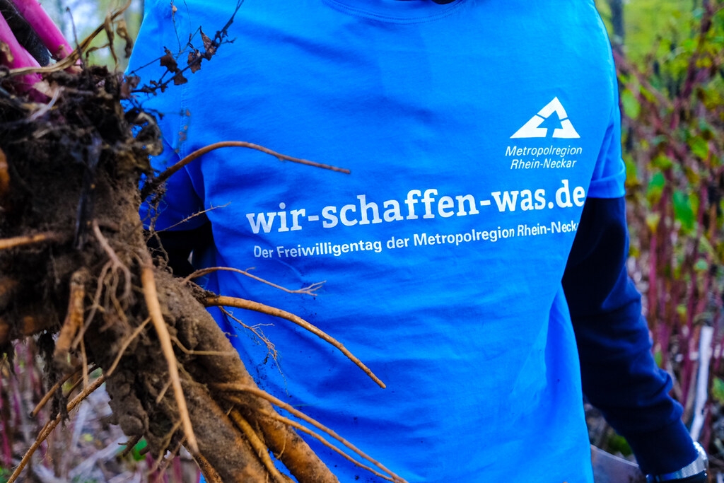 T-Shirt mit der Aufschrift wir-schaffen-was.de: Werbung für den Freiwilligentag 2024 der Metropolregion Rhein-Neckar T-Shirt mit der Aufschrift wir-schaffen-was.de: Werbung für den Freiwilligentag 2024 der Metropolregion Rhein-Neckar