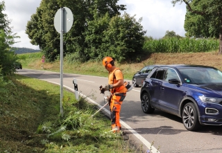 Bildhinweis (Quelle: Landratsamt Rhein-Neckar-Kreis): Bei Mäharbeiten kommt es für Straßenwärter Tobias Schmitt sowie seine Kolleginnen und Kollegen immer öfter zu brenzligen Situationen im Straßenverkehr. Bildhinweis (Quelle: Landratsamt Rhein-Neckar-Kreis): Bei Mäharbeiten kommt es für Straßenwärter Tobias Schmitt sowie seine Kolleginnen und Kollegen immer öfter zu brenzligen Situationen im Straßenverkehr.
