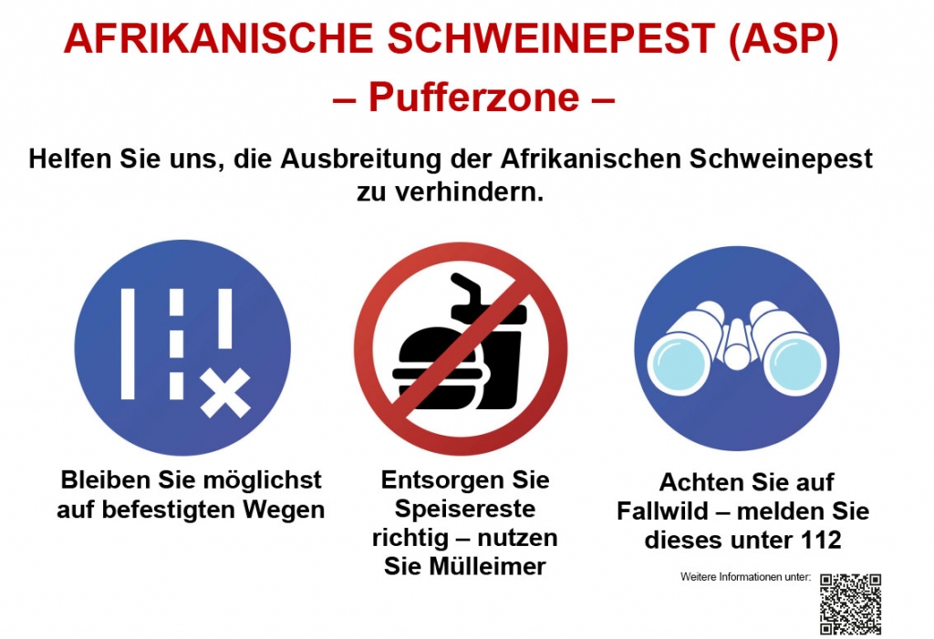 Hinweisschild zur Pufferzone bei der Afrikanischen Schweinepest Hinweisschild zur Pufferzone bei der Afrikanischen Schweinepest