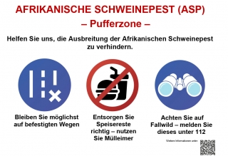 Hinweisschild zur Pufferzone bei der Afrikanischen Schweinepest ASP Hinweisschild zur Pufferzone bei der Afrikanischen Schweinepest ASP