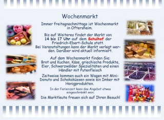 Wochenmarkt auf dem Schulhof, Stand Oktober 2024 Wochenmarkt auf dem Schulhof, Stand Oktober 2024