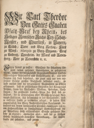 Edikt Carl Theodor vom 11. Oktober 1770 Edikt Carl Theodor vom 11. Oktober 1770