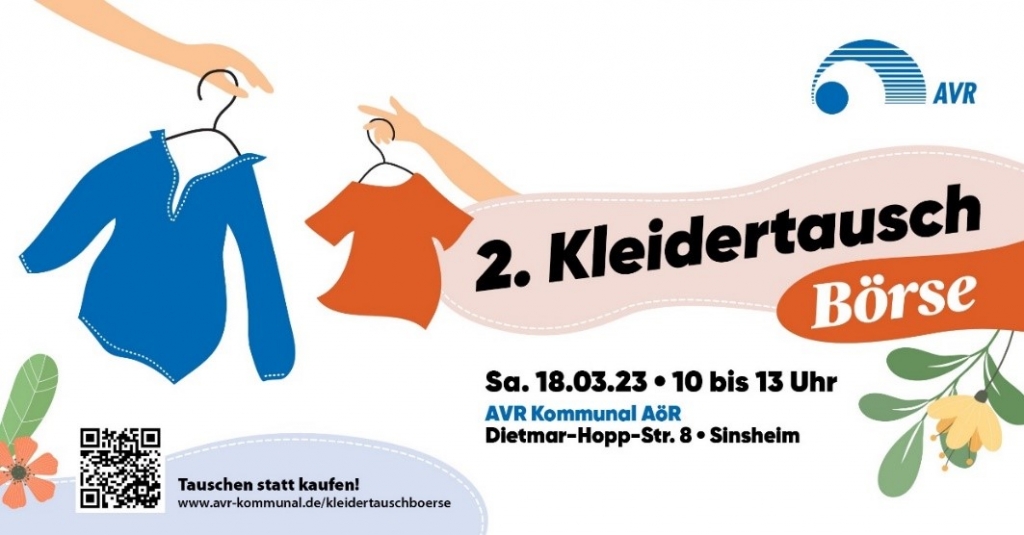 Die AVR organisiert am 18. März 2023 die zweite Kleidertauschbörse (Plakat AVR). Die AVR organisiert am 18. März 2023 die zweite Kleidertauschbörse (Plakat AVR).